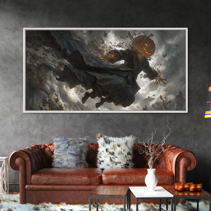 The Cosmic Pumpkin God, Wide Panoramic Art, Macabre Wall Art, Framed Canvas Print, Halloween Wall Decor, Gothic Home Decor, Dark Fantasy Art