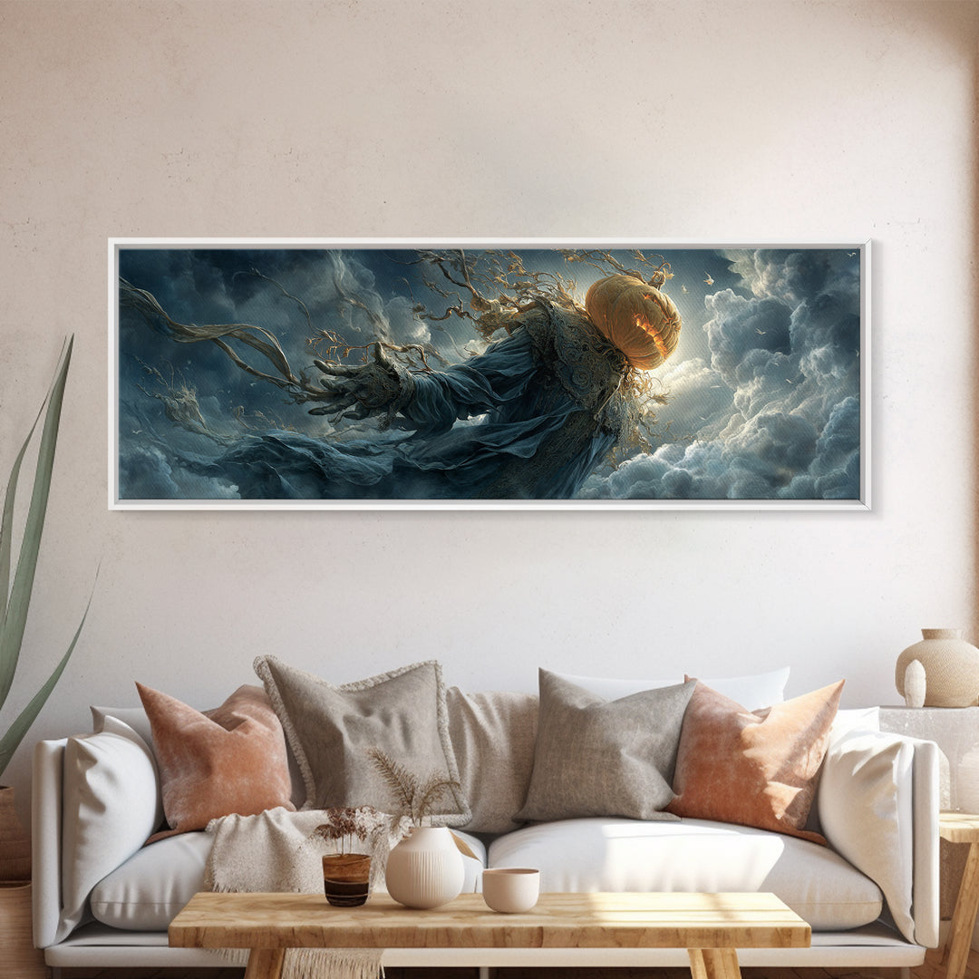 The Cosmic Pumpkin God, Extra Wide Wall Art, Dark Halloween Decor, Canvas Print, Halloween Wall Decor, Gothic Home Decor
