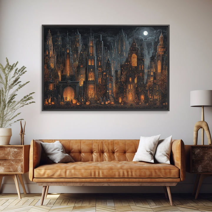 The Haunted City Skyline, Landscape Wall Art, Dark Fantasy Wall Art, Canvas Print, Halloween Wall Decor, Gothic Home Decor, Macabre Wall Art