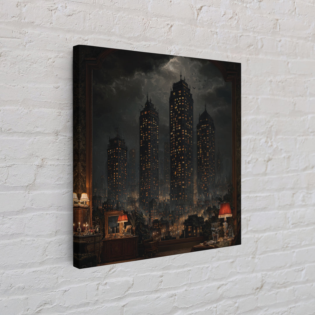The Haunted City Skyline, Square Wall Art, Spooky Home Decor, Canvas Print, Halloween Wall Decor, Gothic Home Decor, Halloween Wall Art