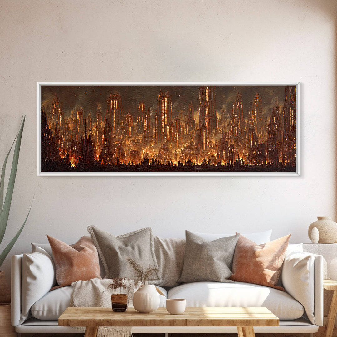 The Haunted City Skyline, Extra Wide Wall Art, Gothic Horror Wall Art, Framed Canvas Print, Halloween Wall Decor, Gothic Home Decor