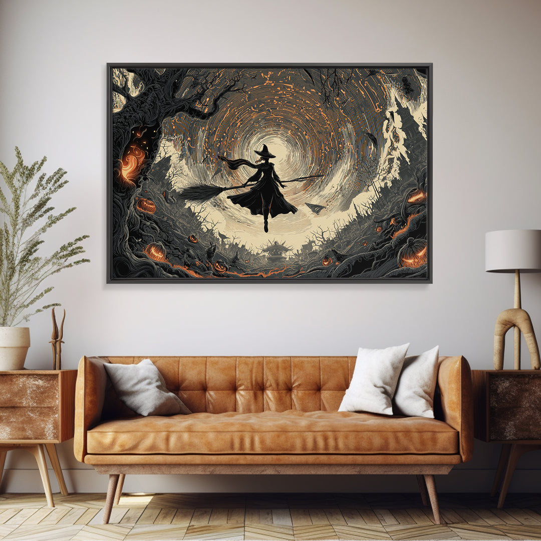 The Cyberpunk Witch, Landscape Wall Art, Dark Fantasy Wall Art, Canvas Print, Halloween Wall Decor, Gothic Home Decor, Seasonal Home Decor