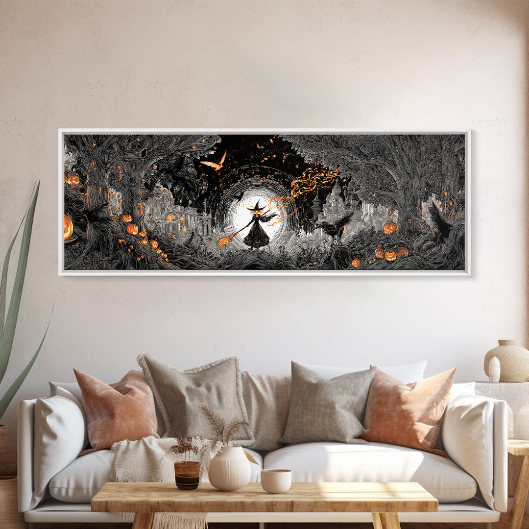 The Cyberpunk Witch, Extra Wide Wall Art, Macabre Wall Art, Framed Canvas Print, Halloween Wall Decor, Gothic Home Decor