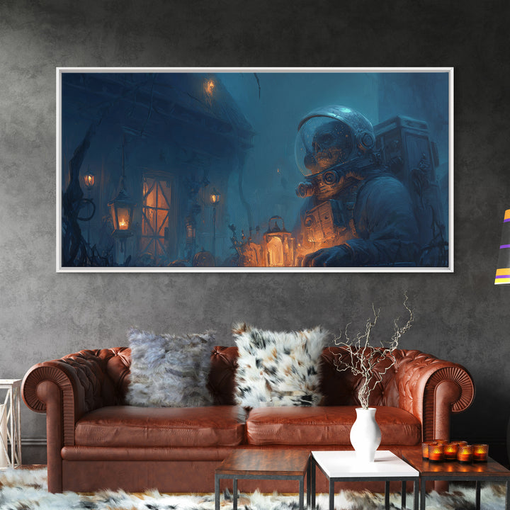 The Astronaut Ghost, Wide Panoramic Art, Dark Fantasy Wall Art, Canvas Print, Halloween Wall Decor, Gothic Home Decor