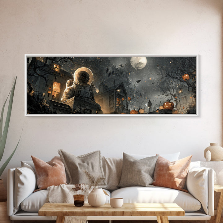 The Astronaut Ghost, Extra Wide Wall Art, Macabre Wall Art, Framed Canvas Print, Halloween Wall Decor, Gothic Home Decor, Halloween Wall Art