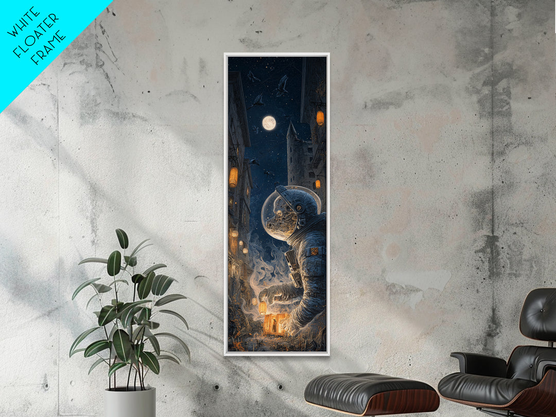 The Astronaut Ghost, Tall Narrow Wall Art, Macabre Wall Art, Framed Canvas Print, Halloween Wall Decor, Gothic Home Decor