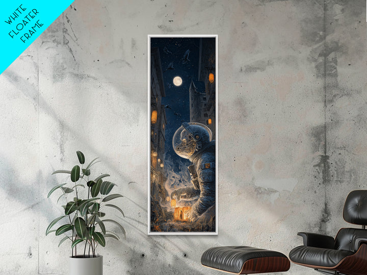 The Astronaut Ghost, Tall Narrow Wall Art, Macabre Wall Art, Framed Canvas Print, Halloween Wall Decor, Gothic Home Decor