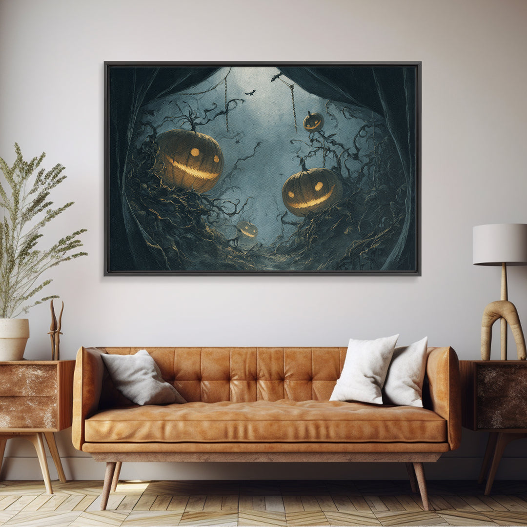 The Alien Pumpkin Patch, Landscape Wall Art, Dark Fantasy Wall Art, Canvas Print, Halloween Wall Decor, Gothic Home Decor