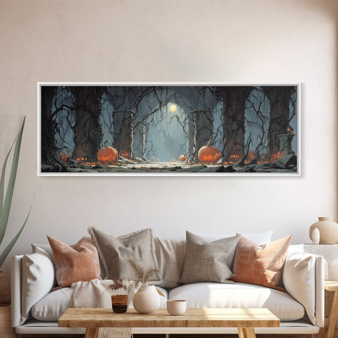 The Alien Pumpkin Patch, Extra Wide Wall Art, Gothic Horror Wall Art, Framed Canvas Print, Halloween Wall Decor, Gothic Home Decor