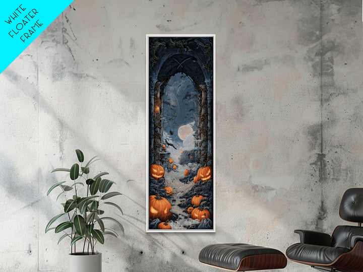 The Alien Pumpkin Patch, Tall Narrow Wall Art, Haunted Gothic Art, Framed Canvas Print, Halloween Wall Decor, Gothic Home Decor