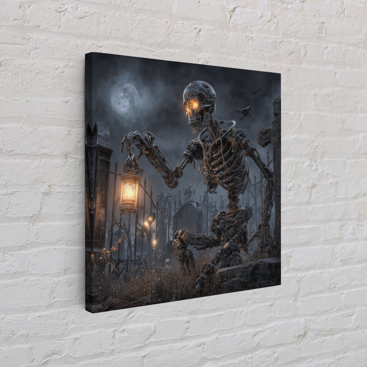 The Biomechanical Skeleton, Square Wall Art, Dark Fantasy Wall Art, Canvas Print, Halloween Wall Decor, Gothic Home Decor, Dark Fantasy Art