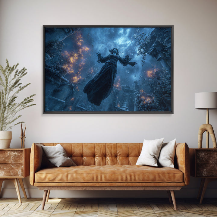 The Underwater Graveyard, Landscape Wall Art, Gothic Horror Wall Art, Framed Canvas Print, Halloween Wall Decor, Gothic Home Decor