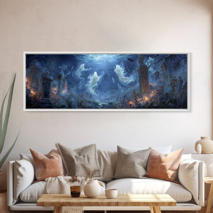 The Underwater Graveyard, Extra Wide Wall Art, Spooky Home Decor, Canvas Print, Halloween Wall Decor, Gothic Home Decor, Seasonal Home Decor