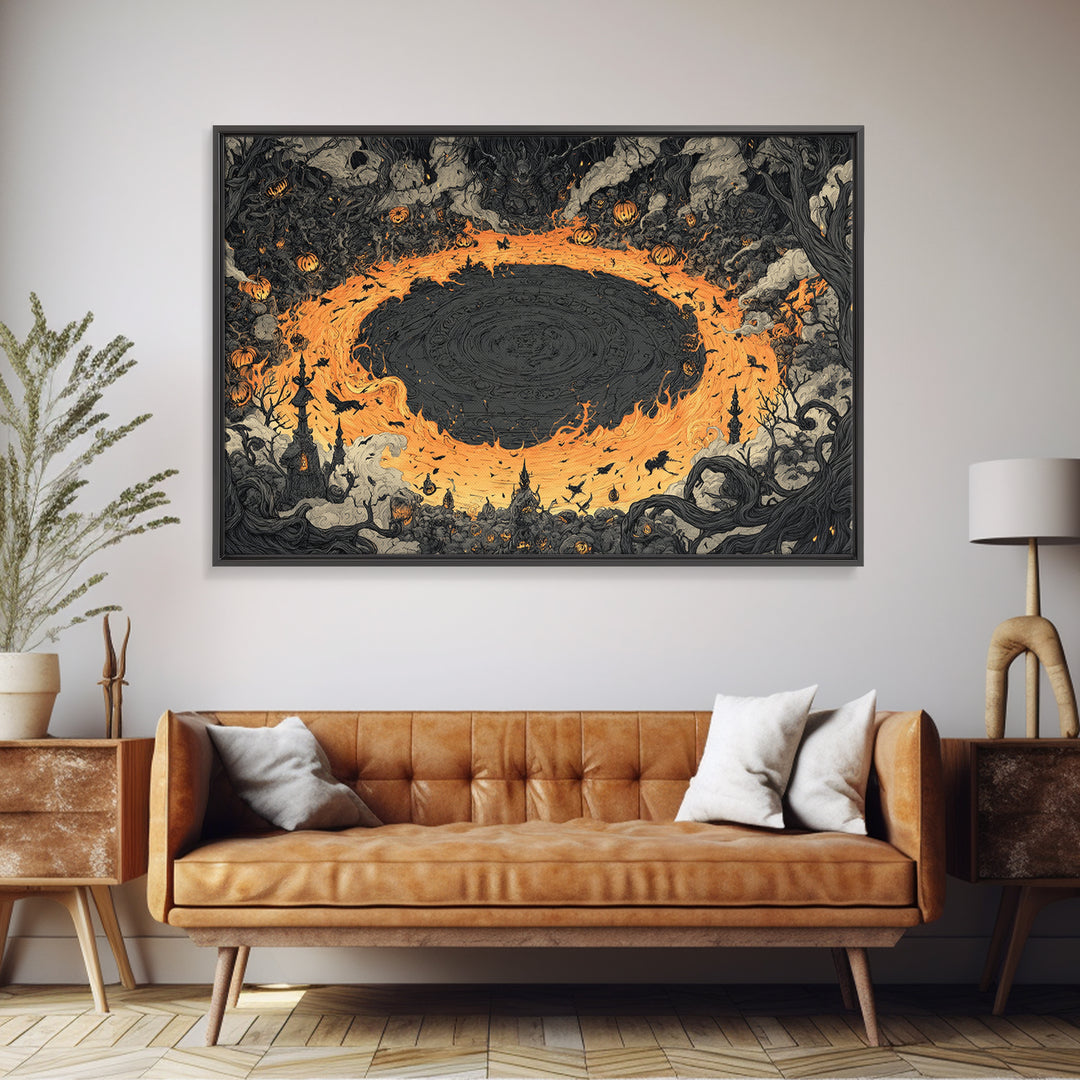 The Volcanic Demon Festival, Landscape Wall Art, Spooky Home Decor, Canvas Print, Halloween Wall Decor, Gothic Home Decor, Dark Fantasy Art