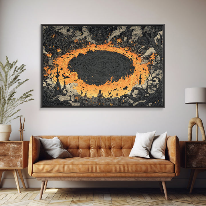 The Volcanic Demon Festival, Landscape Wall Art, Spooky Home Decor, Canvas Print, Halloween Wall Decor, Gothic Home Decor, Dark Fantasy Art