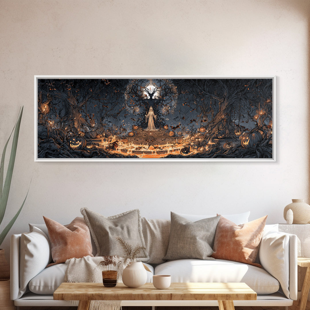 The Volcanic Demon Festival, Extra Wide Wall Art, Dark Halloween Decor, Canvas Print, Halloween Wall Decor, Gothic Home Decor