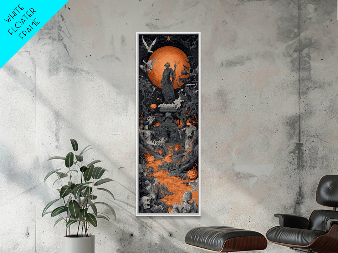 The Volcanic Demon Festival, Tall Narrow Wall Art, Gothic Horror Wall Art, Framed Canvas Print, Halloween Wall Decor, Gothic Home Decor