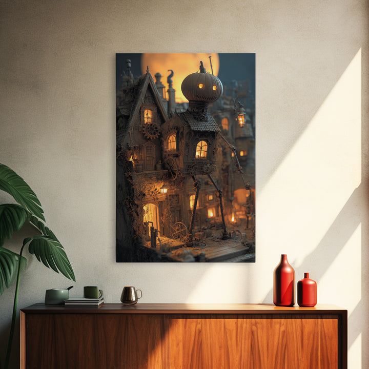 The Clockwork Haunted House, Vertical Wall Art, Spooky Home Decor, Canvas Print, Halloween Wall Decor, Gothic Home Decor, Halloween Decor