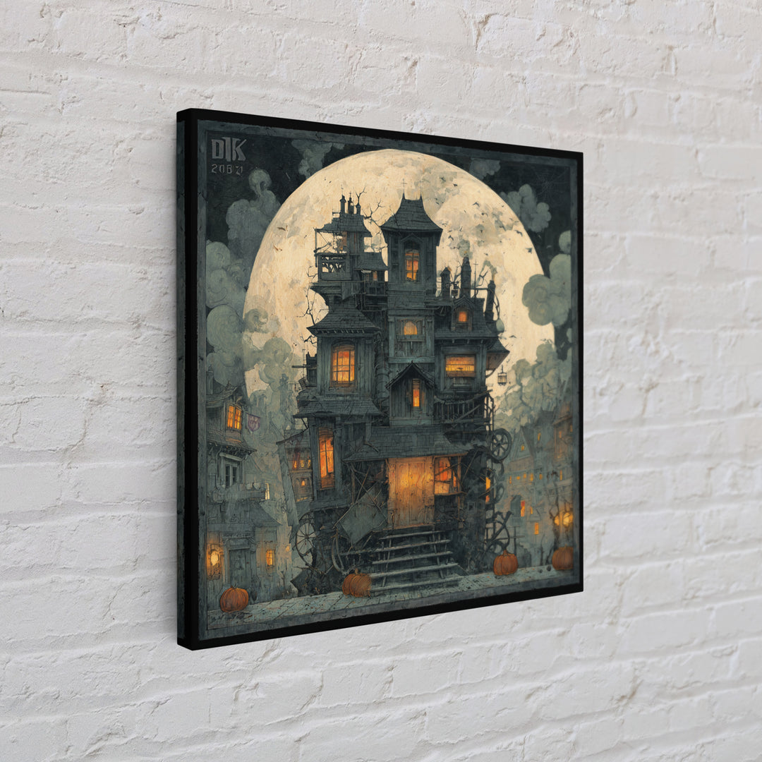 The Clockwork Haunted House, Square Wall Art, Dark Fantasy Wall Art, Canvas Print, Halloween Wall Decor, Gothic Home Decor