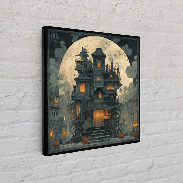 The Clockwork Haunted House, Square Wall Art, Dark Fantasy Wall Art, Canvas Print, Halloween Wall Decor, Gothic Home Decor
