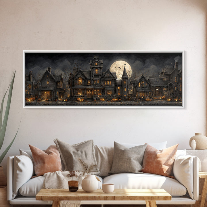 The Clockwork Haunted House, Extra Wide Wall Art, Dark Halloween Decor, Canvas Print, Halloween Wall Decor, Gothic Home Decor
