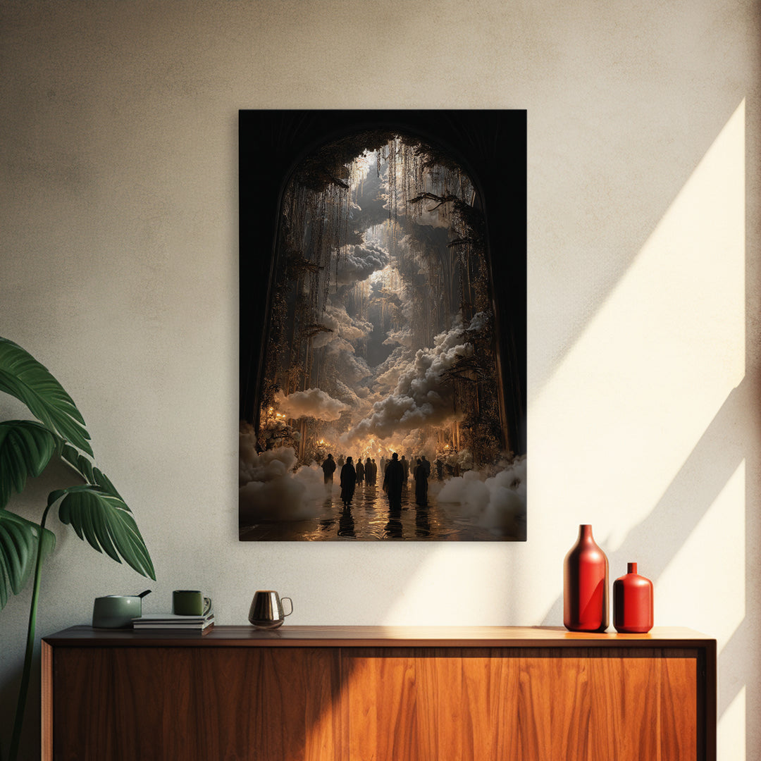 The Upside-Down Cemetery, Vertical Wall Art, Haunted Gothic Art, Framed Canvas Print, Halloween Wall Decor, Gothic Home Decor