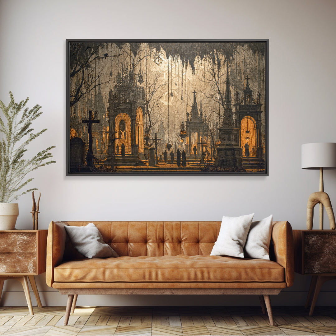 The Upside-Down Cemetery, Landscape Wall Art, Dark Fantasy Wall Art, Canvas Print, Halloween Wall Decor, Gothic Home Decor