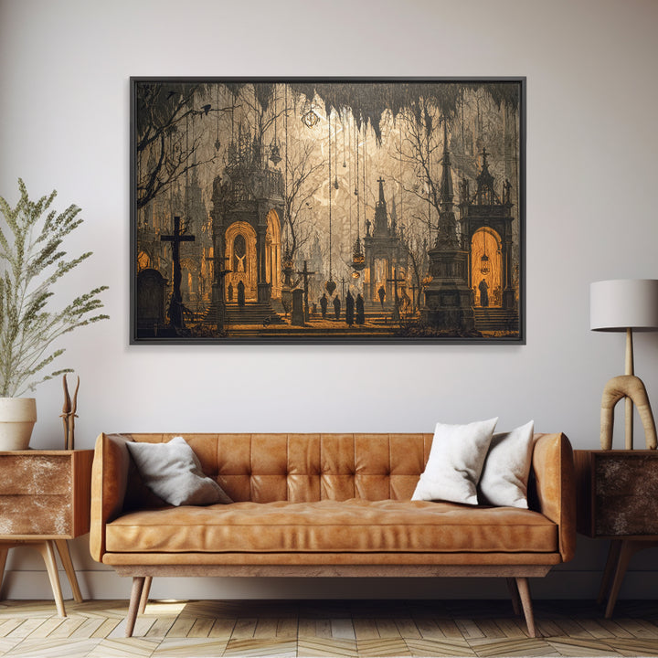 The Upside-Down Cemetery, Landscape Wall Art, Dark Fantasy Wall Art, Canvas Print, Halloween Wall Decor, Gothic Home Decor