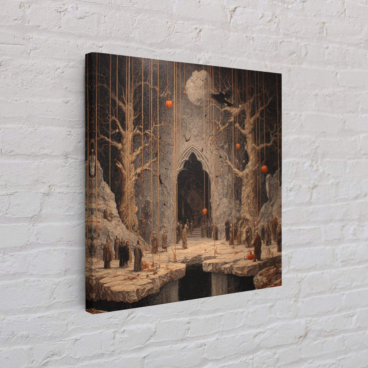 The Upside-Down Cemetery, Square Wall Art, Spooky Home Decor, Canvas Print, Halloween Wall Decor, Gothic Home Decor, Seasonal Home Decor