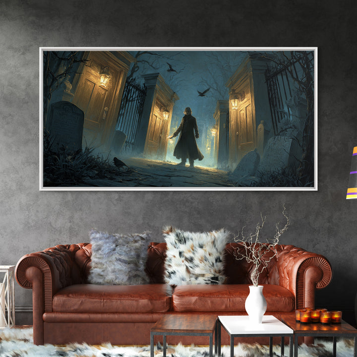 The Infinite Hallway, Wide Panoramic Art, Macabre Wall Art, Framed Canvas Print, Halloween Wall Decor, Gothic Home Decor, Horror Wall Art