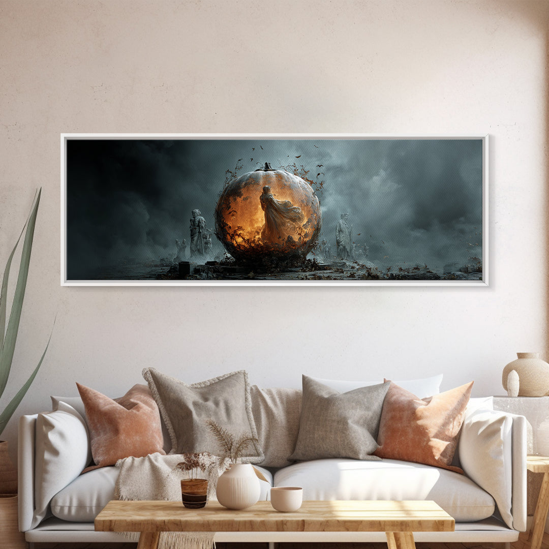 The Moon Inside A Pumpkin, Extra Wide Wall Art, Spooky Home Decor, Canvas Print, Halloween Wall Decor, Gothic Home Decor, Spooky Wall Decor