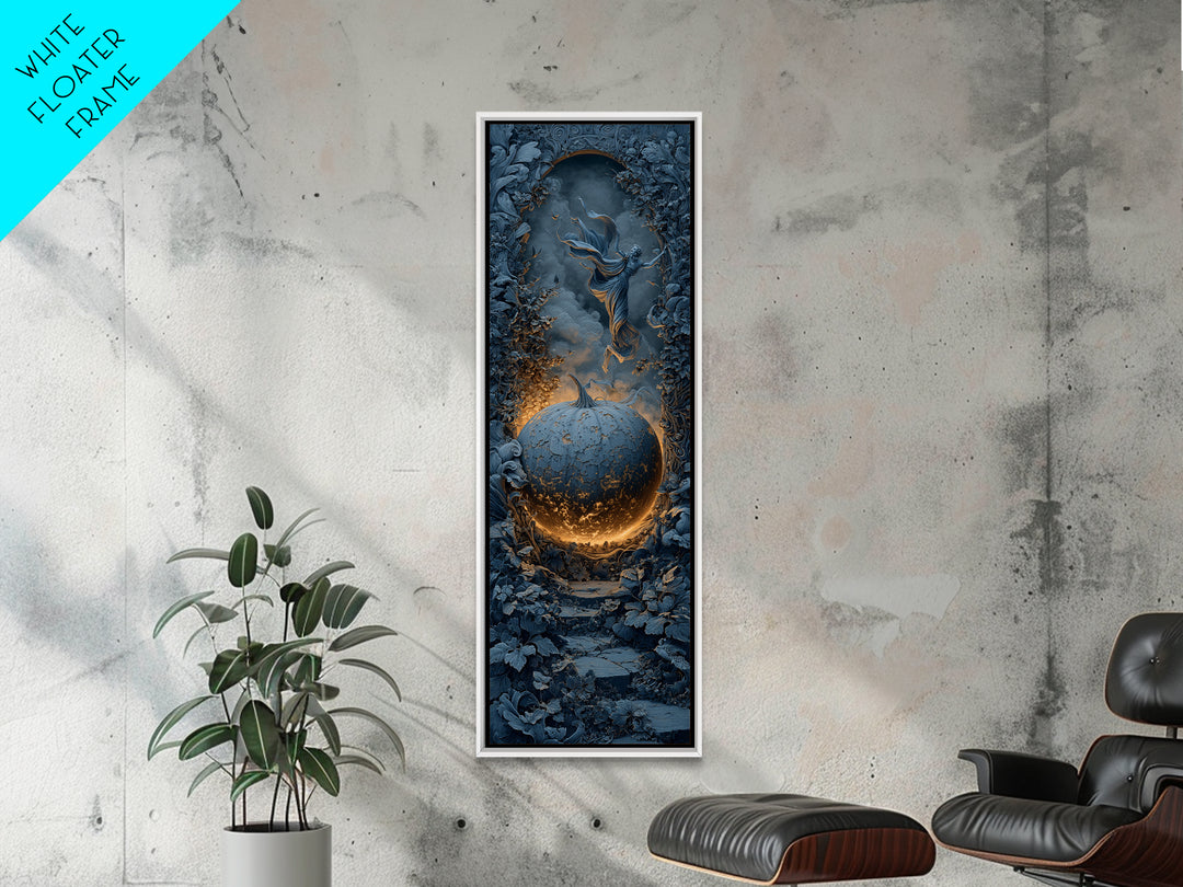 The Moon Inside A Pumpkin, Tall Narrow Wall Art, Macabre Wall Art, Framed Canvas Print, Halloween Wall Decor, Gothic Home Decor