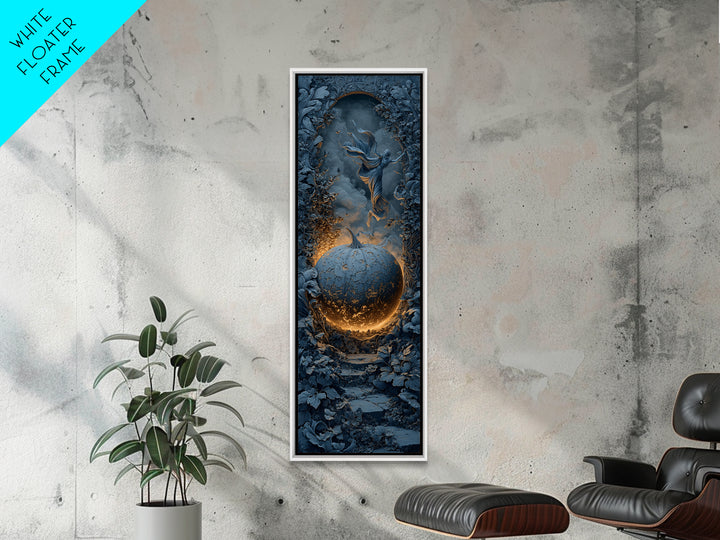 The Moon Inside A Pumpkin, Tall Narrow Wall Art, Macabre Wall Art, Framed Canvas Print, Halloween Wall Decor, Gothic Home Decor