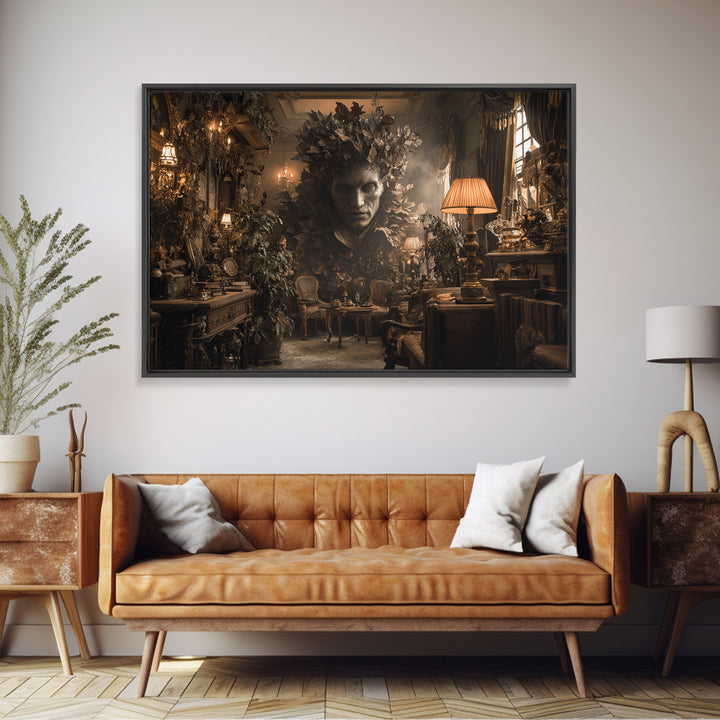 The Autumn-Leaf Ghost, Landscape Wall Art, Macabre Wall Art, Framed Canvas Print, Halloween Wall Decor, Gothic Home Decor