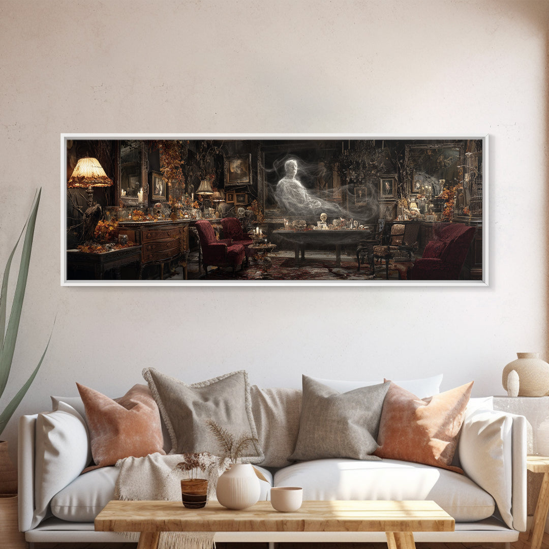 The Autumn-Leaf Ghost, Extra Wide Wall Art, Haunted Gothic Art, Framed Canvas Print, Halloween Wall Decor, Gothic Home Decor