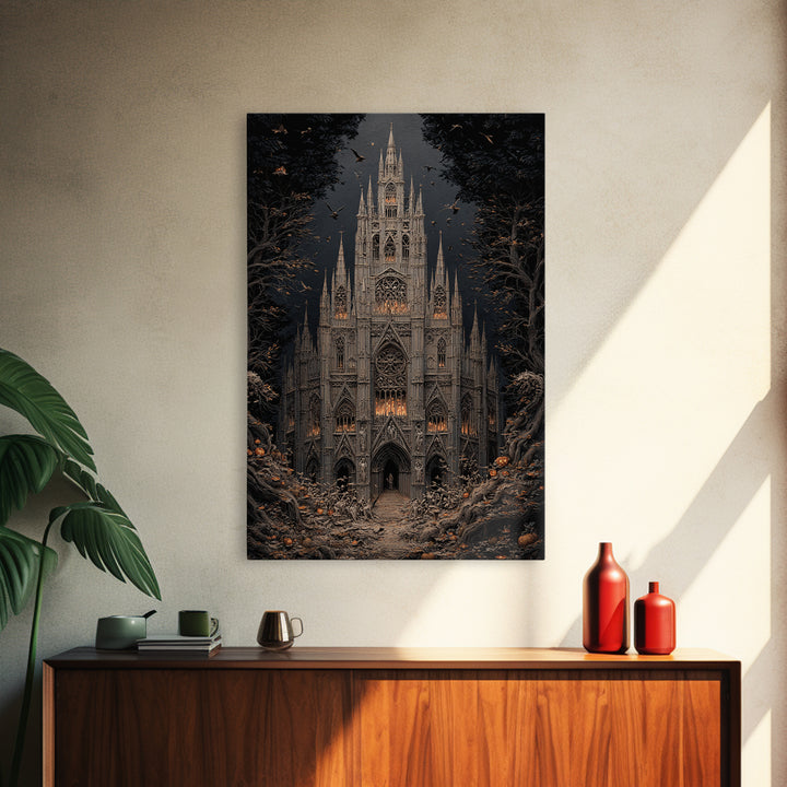 The Cathedral Of Bones, Vertical Wall Art, Macabre Wall Art, Framed Canvas Print, Halloween Wall Decor, Gothic Home Decor, Spooky Wall Decor