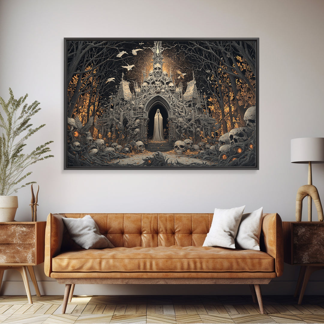 The Cathedral Of Bones, Landscape Wall Art, Gothic Horror Wall Art, Framed Canvas Print, Halloween Wall Decor, Gothic Home Decor