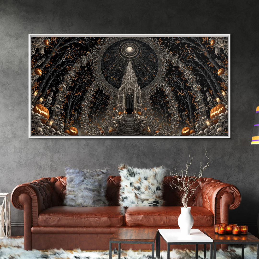 The Cathedral Of Bones, Wide Panoramic Art, Dark Halloween Decor, Canvas Print, Halloween Wall Decor, Gothic Home Decor