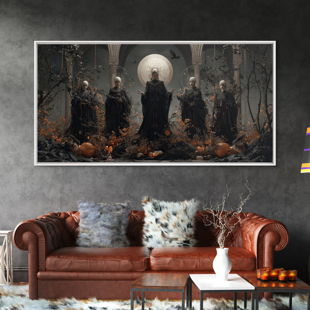 The Eclipse Summoning, Wide Panoramic Art, Spooky Home Decor, Canvas Print, Halloween Wall Decor, Gothic Home Decor, Macabre Wall Art