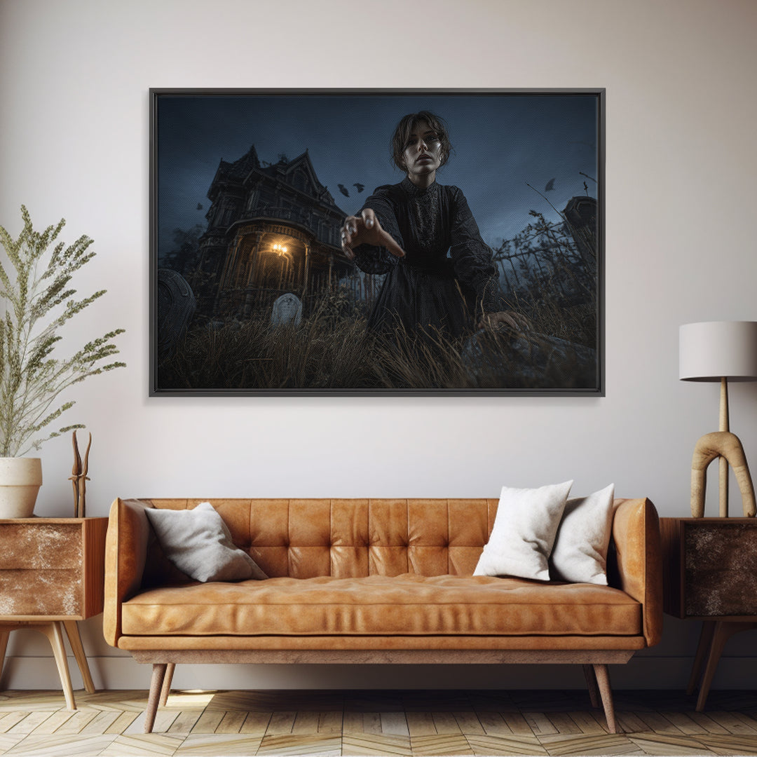 The Last House At The World'S Edge, Landscape Wall Art, Haunted Gothic Art, Framed Canvas Print, Halloween Wall Decor, Gothic Home Decor