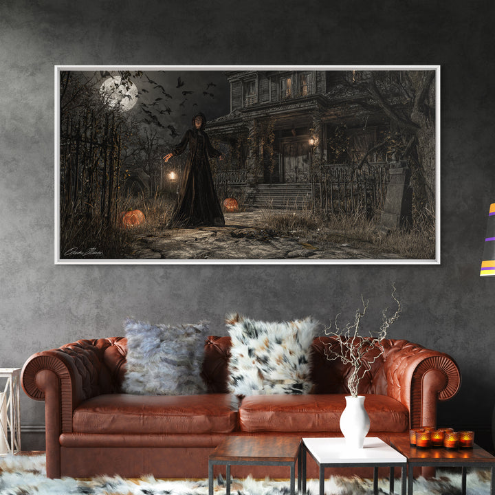 The Last House At The World'S Edge, Wide Panoramic Art, Haunted Gothic Art, Framed Canvas Print, Halloween Wall Decor, Gothic Home Decor