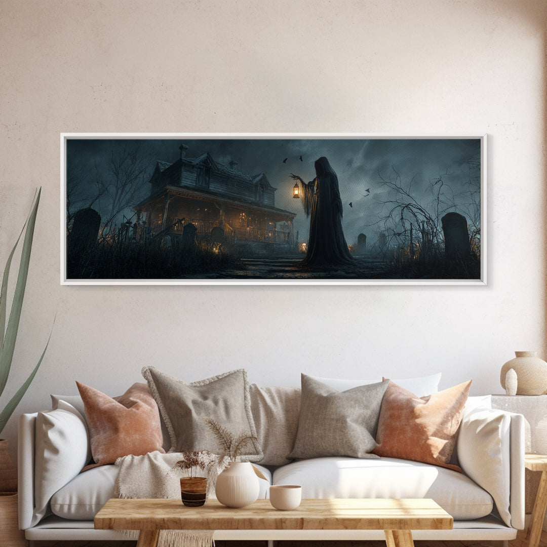 The Last House At The World'S Edge, Extra Wide Wall Art, Dark Fantasy Wall Art, Canvas Print, Halloween Wall Decor, Gothic Home Decor