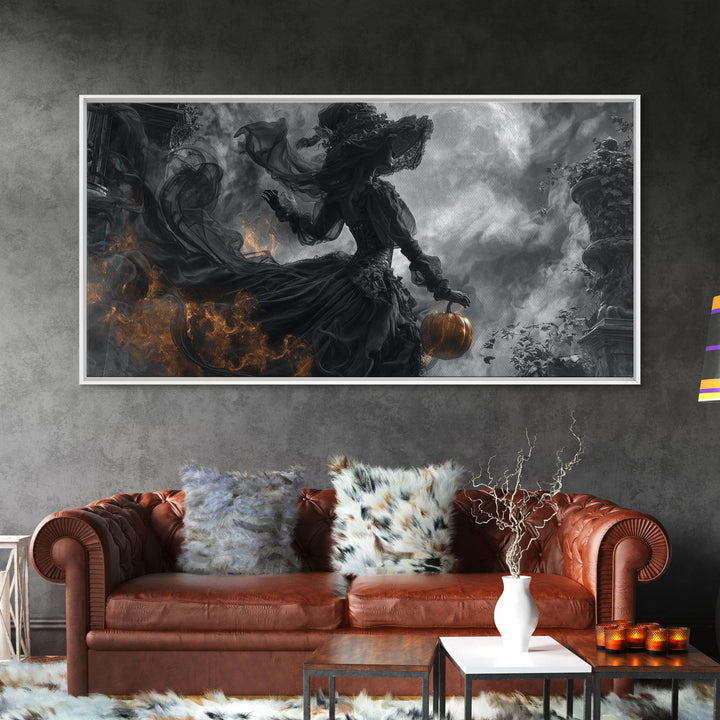 Halloween On Another Planet, Wide Panoramic Art, Gothic Horror Wall Art, Framed Canvas Print, Halloween Wall Decor, Gothic Home Decor