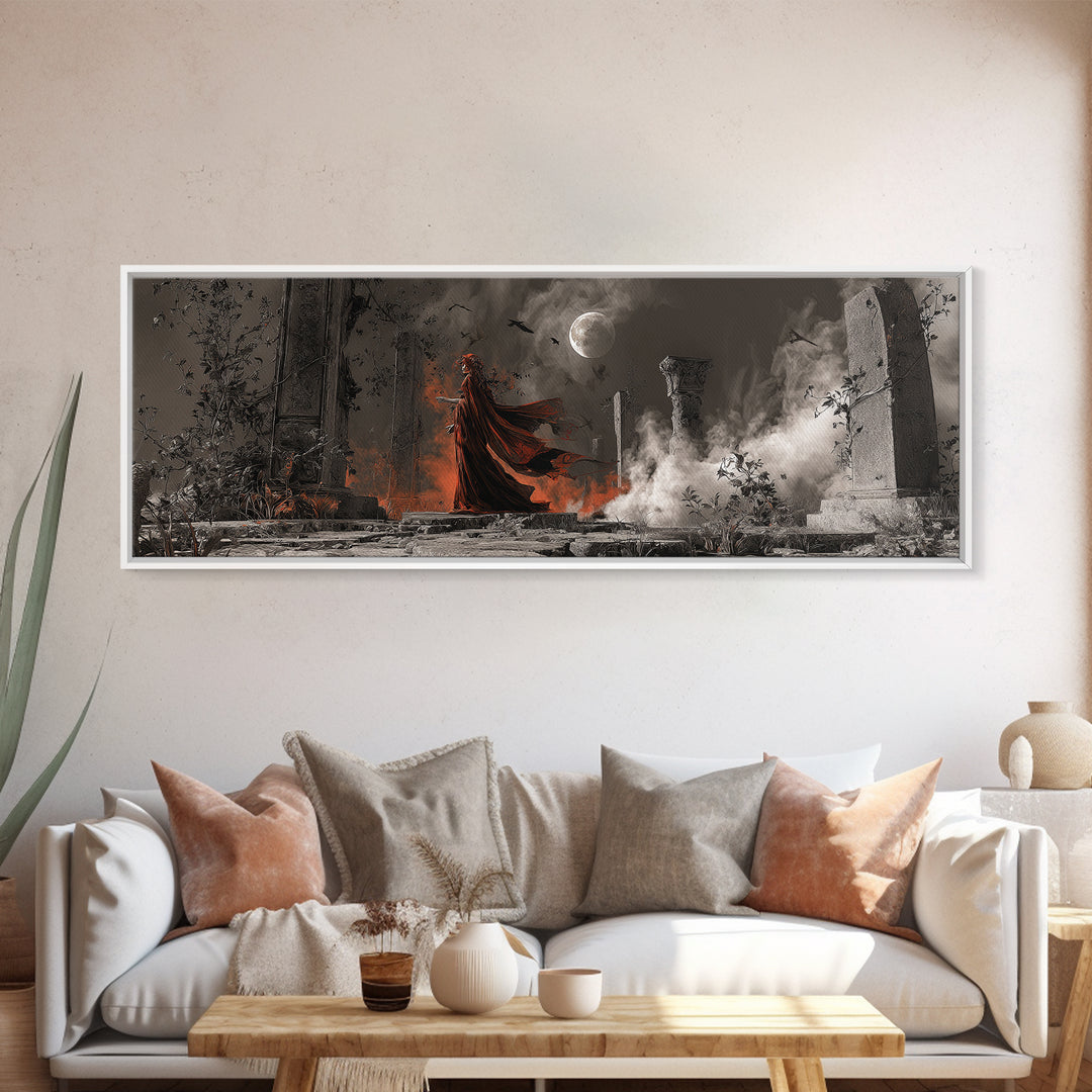 Halloween On Another Planet, Extra Wide Wall Art, Haunted Gothic Art, Framed Canvas Print, Halloween Wall Decor, Gothic Home Decor