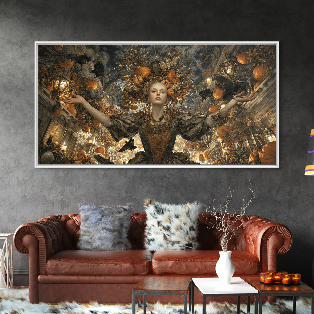 The Personification Of October, Wide Panoramic Art, Gothic Horror Wall Art, Framed Canvas Print, Halloween Wall Decor, Gothic Home Decor