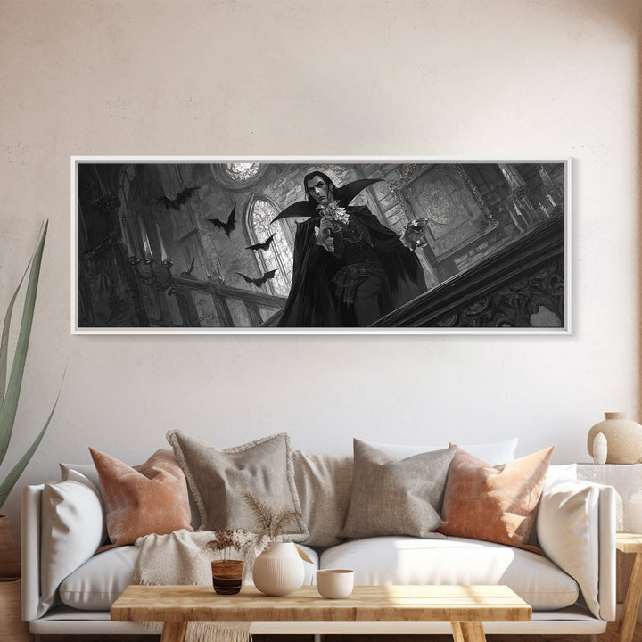 The Crimson Count Of Hollow Keep, Extra Wide Wall Art, Spooky Home Decor, Canvas Print, Halloween Wall Decor, Gothic Home Decor