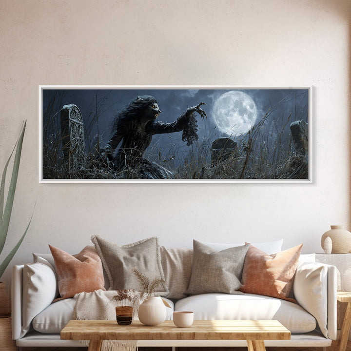 The Widow Wolf Of Briar Moon, Extra Wide Wall Art, Gothic Horror Wall Art, Framed Canvas Print, Halloween Wall Decor, Gothic Home Decor