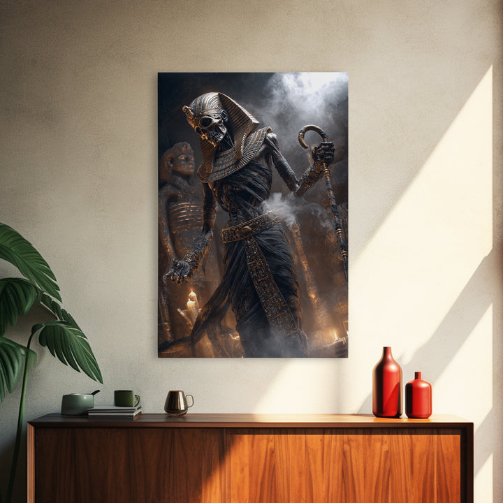 The Pharaoh Of Dustbound Silence, Vertical Wall Art, Haunted Gothic Art, Framed Canvas Print, Halloween Wall Decor, Gothic Home Decor