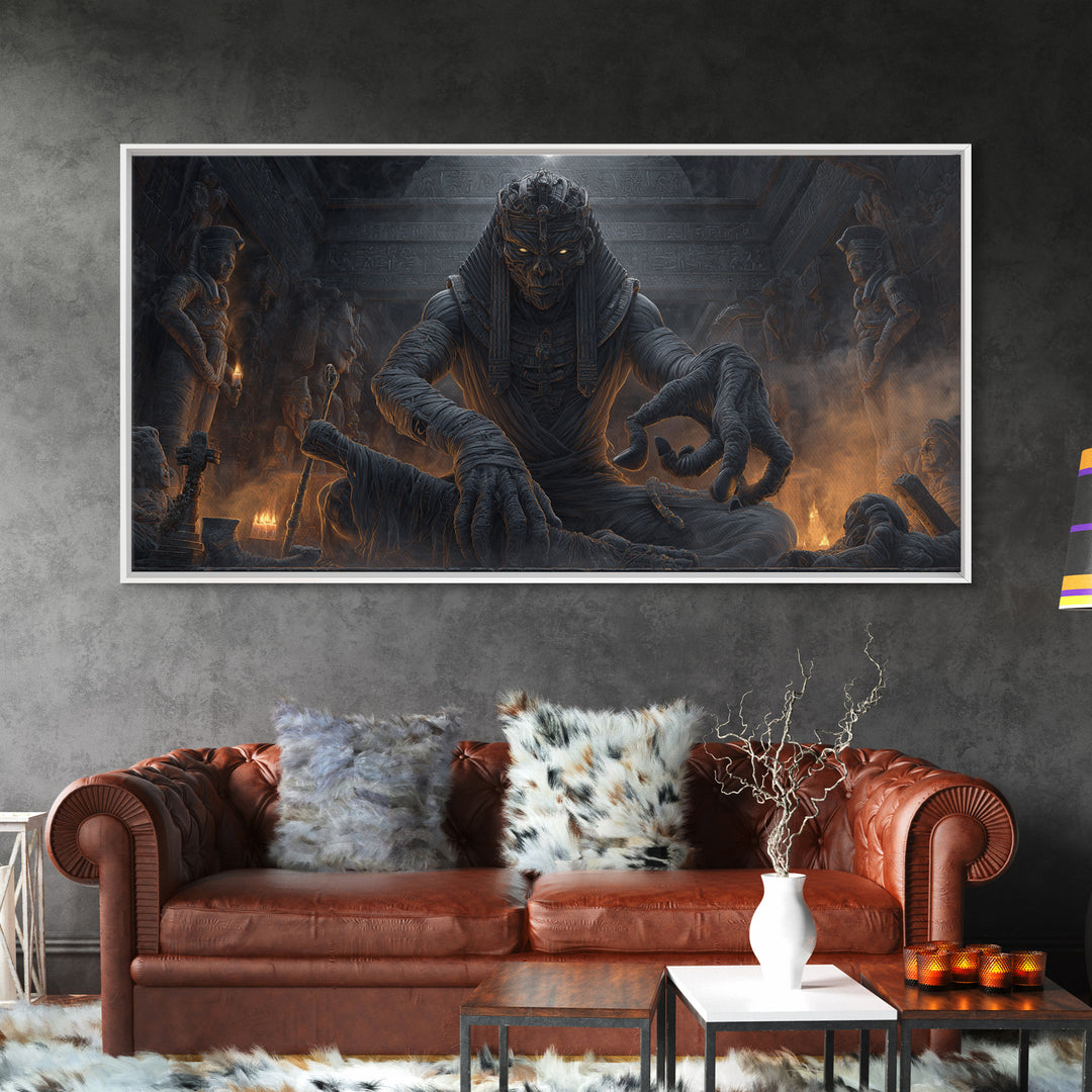 The Pharaoh Of Dustbound Silence, Wide Panoramic Art, Dark Halloween Decor, Canvas Print, Halloween Wall Decor, Gothic Home Decor