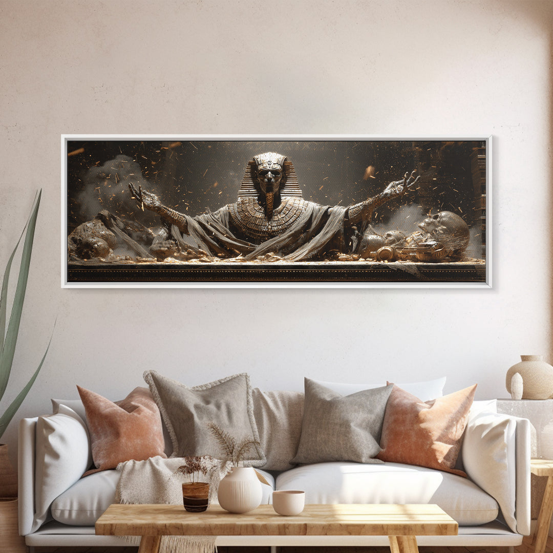 The Pharaoh Of Dustbound Silence, Extra Wide Wall Art, Dark Fantasy Wall Art, Canvas Print, Halloween Wall Decor, Gothic Home Decor